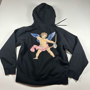 VTG Y2k Obey Hoodie Sweatshirt Mens M Black Cupid / Andre Art Cotton Thick RARE